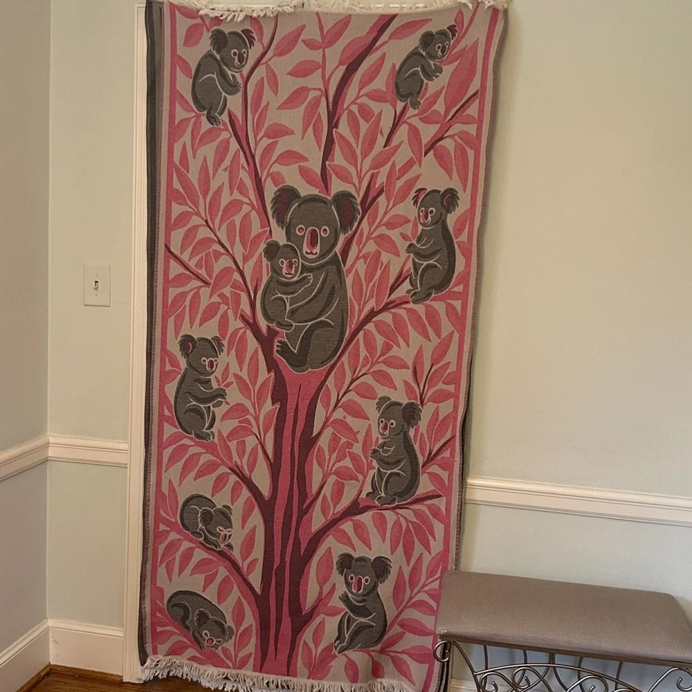 KOALA Heirloom Collection Pink + Gray Hand Crafted Loom Weave New Original 84”